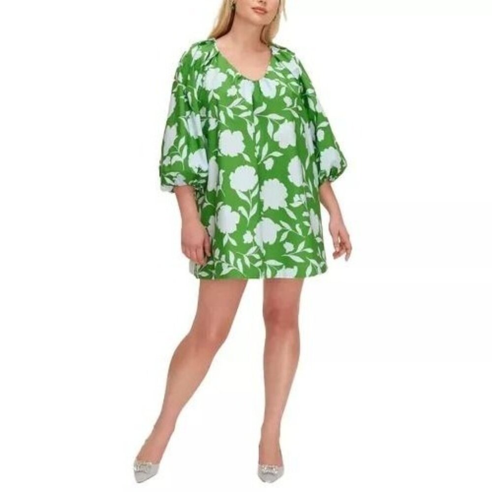 Kate Spade x Target Poplin Green Flower Sleeve Dress side pockets - Size L - Picture 2 of 5